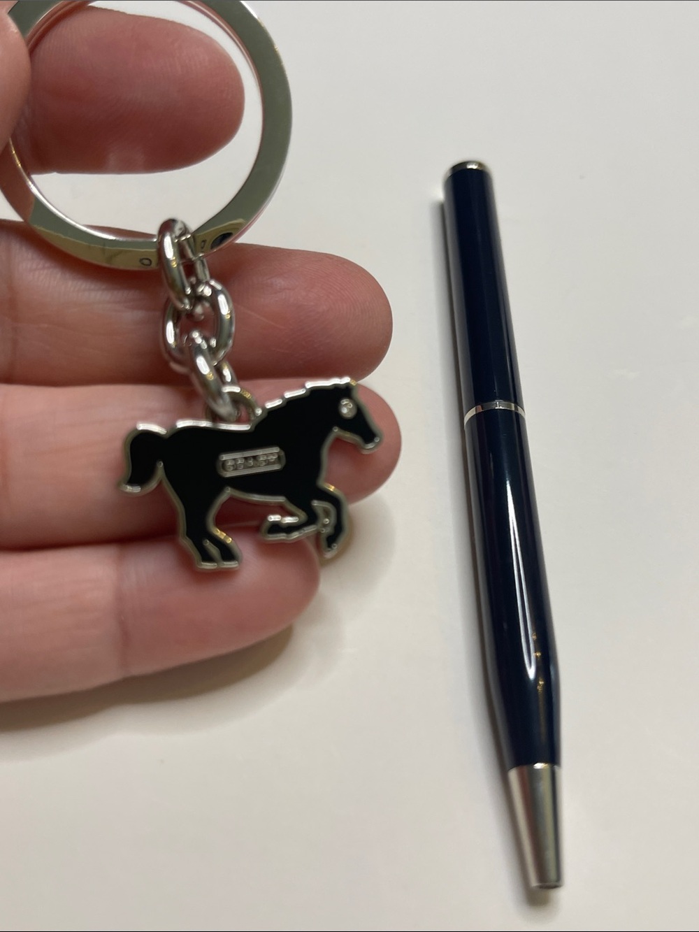 Coach Black Horse Enamel Keychain with Silver Hardware and Coach Pen